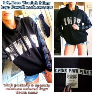 LN,VS Pink Bling Cowl neck sparkle arms sweater